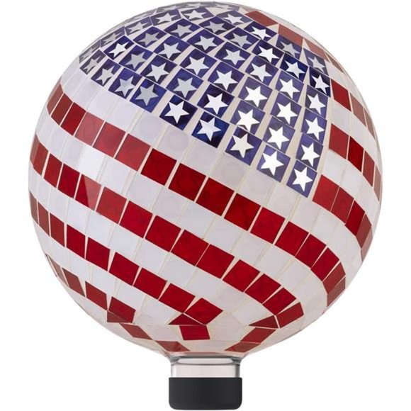 12" Tall Indoor/Outdoor Mosaic American Flag Gazing Globe Yard Art Decor - Picture 1 of 6
